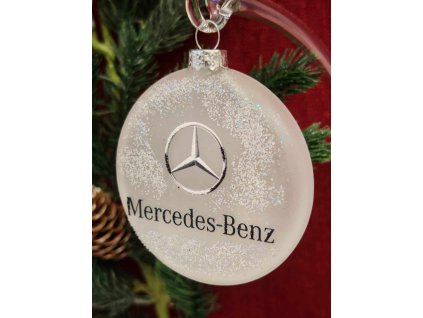 Skleněný medailon 8 cm - znak mercedes-benz a název