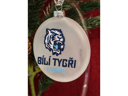 Skleněný medailon 8 cm - Bílí Tygři