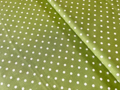 Bavlněná látka bílý puntík na zelené