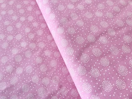 Bavlněná látka bílá kolečka na růžové