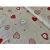 Bavlněná látka srdíčka a vločky na režném podkladu