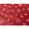 Bavlněná látka vánoční  bílé hvězdičky na červené