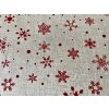 Bavlněná látka vánoční červené hvězdičky na režné