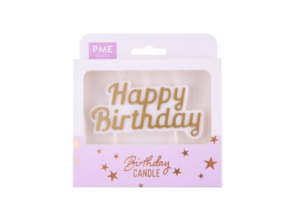 Dortové svíčky – HAPPY BIRTHDAY – zlaté
