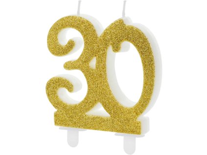 Svíčka – narozeninová / výročí 30 let – zlatá třpyt