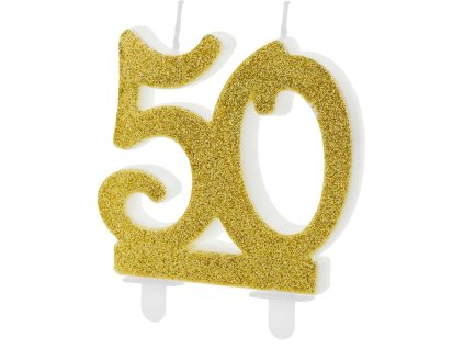 Svíčka – narozeninová / výročí 50 let – zlatý třpyt