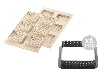 KIT TARTE SAND (PÍSEK) - Sada silikonové formy a ráfků tartaletky 80x80 mm