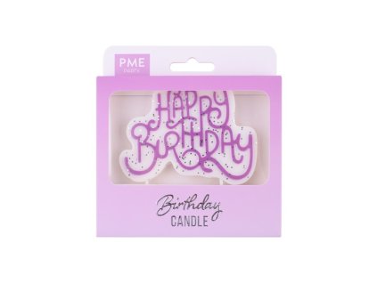 Dortové svíčky – HAPPY BIRTHDAY – růžové se třpytkami