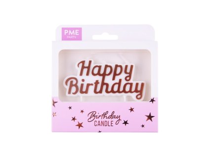 Dortové svíčky – HAPPY BIRTHDAY – rose gold