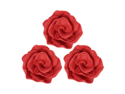 Cukrové ozdoby růže červené 4 cm, 3 ks