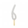 Dortová svíčka se stříbrným třpytem, číslo – 6