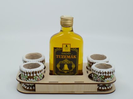 Dřevěný podstavec - Tuzemák Svach 38% 200ml + 4 pohárky