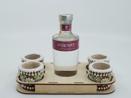 Dřevěný podstavec -  GALLI VIŠŇOVICE 200ml + 4 pohárky