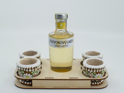 Dřevěný podstavec - GALLI ZÁZVOROVÝ LIKÉR 200ml + 4 pohárky
