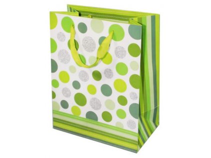 Taška z papíru 23x18cm - zelená s puntíky Dárkové obaly Papírové tašky