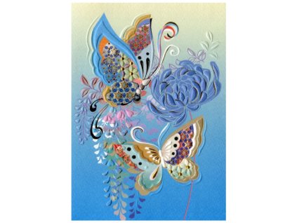 Přání 00975 - 13x18cm, zlatotisk - Modří motýli Přání Zvířata Ptáci