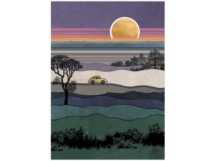 Přání 01167 - 13x18cm, zlatotisk - Car Sunset Přání Pro radost