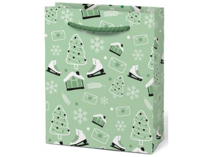 Taška z papíru 13,5x11cm - Vánoční zelená TIP na vánoční dárky Vánoční tašky