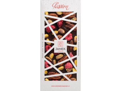 Čokoláda Passion 120g - Hořká 72%, Maliny, Pistácie, Pekanové ořechy Delikatesy Čokoláda