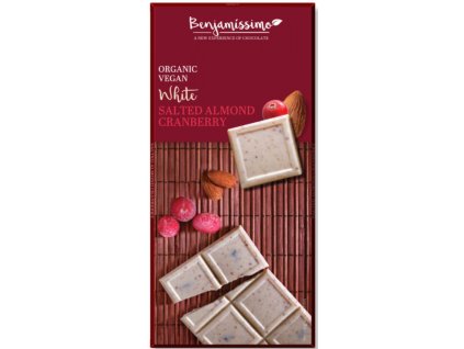 Bio čokoláda bez cukru 70g - Bílá 35%, Mandle slané, Brusinky Delikatesy Čokoláda