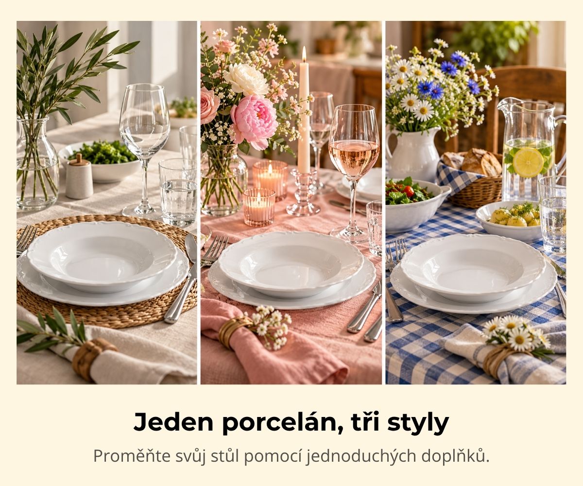 Jeden porcelán, tři styly: Jak proměnit prostřený stůl bez nové soupravy?