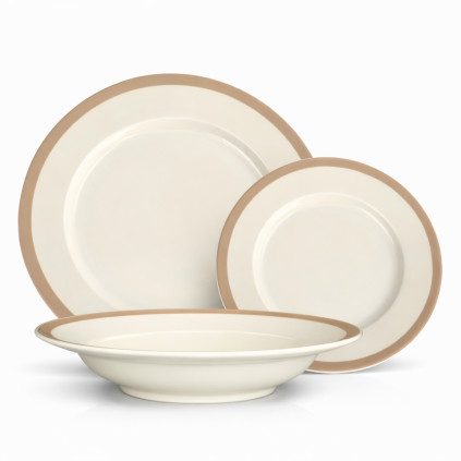 Thun 1794 NINA talířová souprava ivory s hnědým lemem 18 dílná, II. jakost