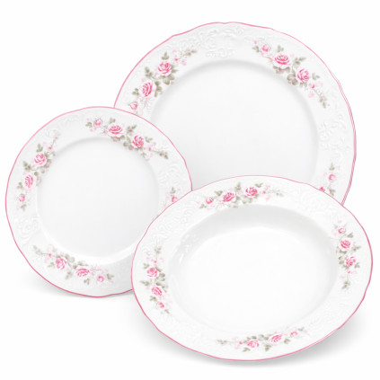 Thun 1794 BERNADOTTE talířová souprava růžová 18 dílná