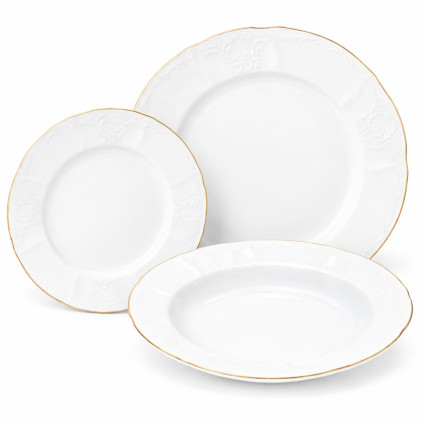 Thun 1794 BERNADOTTE talířová souprava bílá zlatá linka 18 dílná