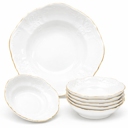 Thun 1794 BERNADOTTE kompotová souprava bílá zlatá linka 7 dílná