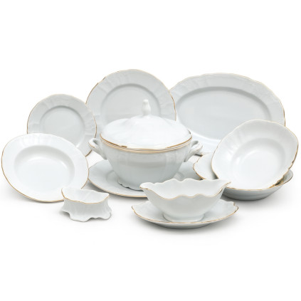 Thun 1794 BERNADOTTE jídelní souprava bílá zlatá linka 25 dílná