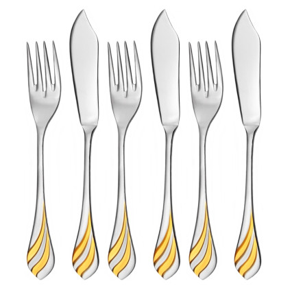 Toner MELODIE sada příborů na ryby pozlacena 6-dílná