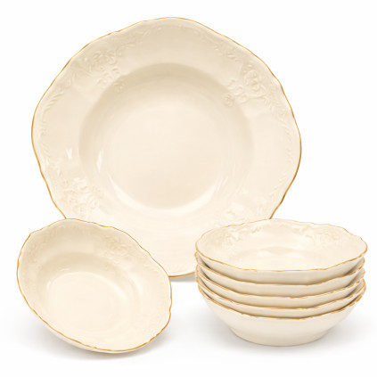 Thun 1794 BERNADOTTE kompotová souprava ivory zlatá linka 7 dílná