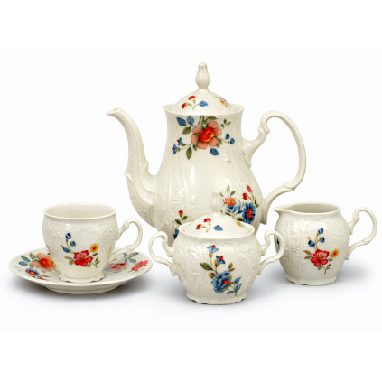 Thun 1794 BERNADOTTE kávová souprava ivory barevné květy 15 dílná