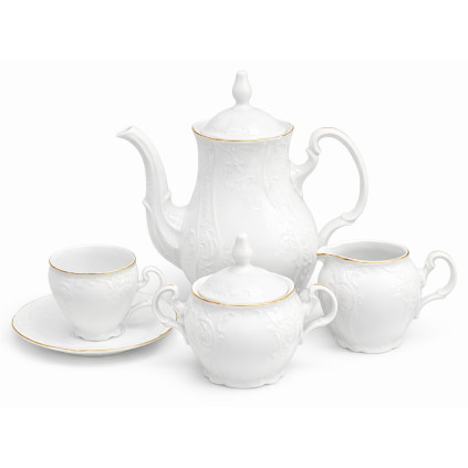 Thun 1794 BERNADOTTE kávová souprava bílá zlatá linka 15 dílná