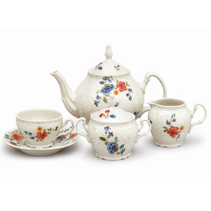 Thun 1794 BERNADOTTE čajová souprava ivory barevné květy 15 dílná