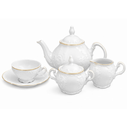 Thun 1794 BERNADOTTE čajová souprava bílá zlatá linka 15 dílná