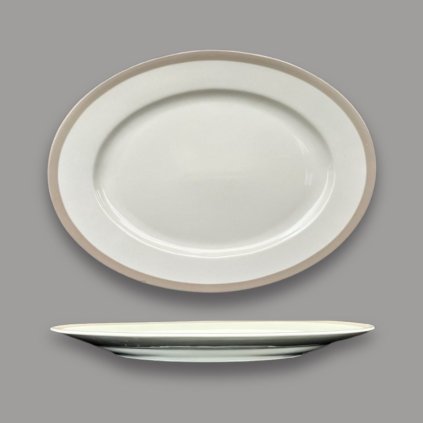 Thun 1794 NINA servírovací ovál ivory s hnedým lemom 360 mm, II. akosť