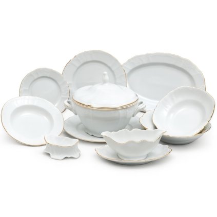 Thun 1794 BERNADOTTE jedálenská súprava biela zlatý okraj 25 dielna