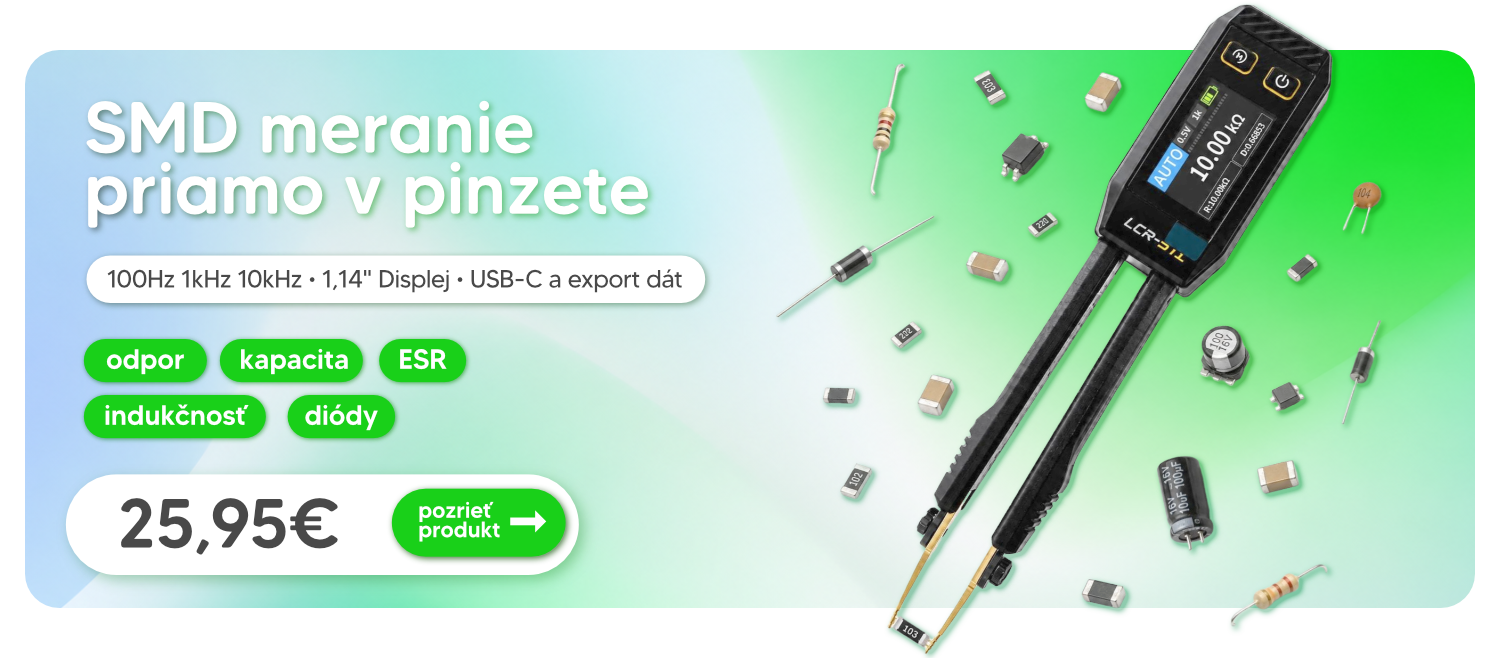 Pinzetový tester určený na automatické meranie odporu, kapacity, indukčnosti, diód a spojitosti