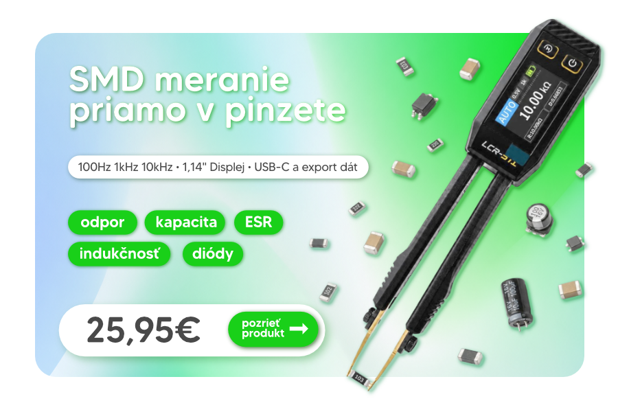 Pinzetový tester určený na automatické meranie odporu, kapacity, indukčnosti, diód a spojitosti