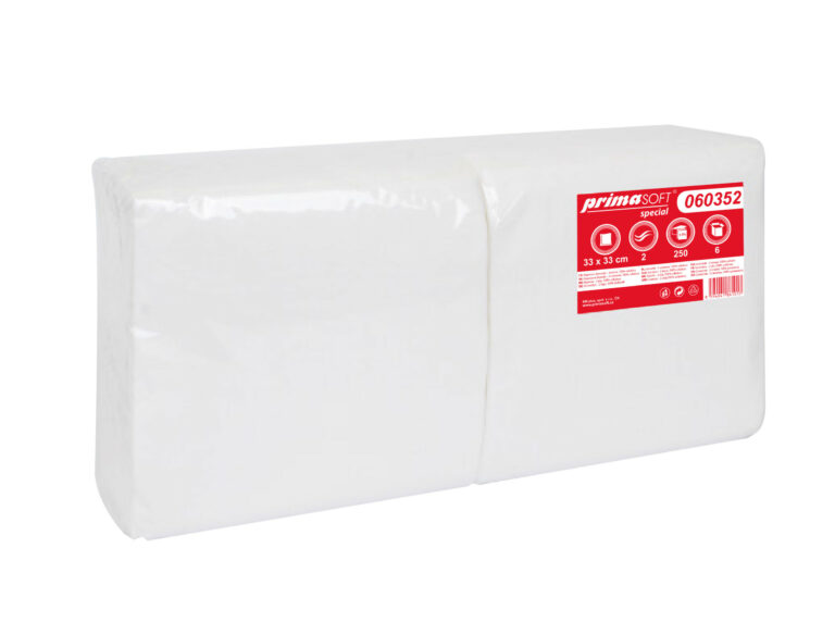 Levně PrimaSoft Ubrousky 33x33, 2-vr., cel., extra bílá, 8x250ks 060352