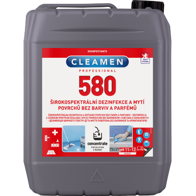 CLEAMEN 580 concentrate širokospektrální dezinfekce a mytí povrchů bez barviv a parf. 5L
