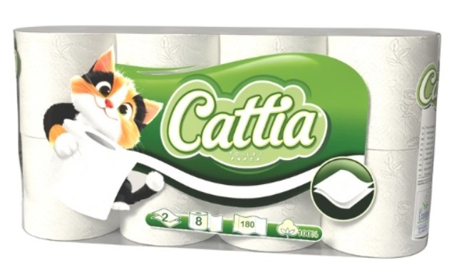 Toaletní papír Cattia 2-vr., extra bílá (bal.8ks) zelený