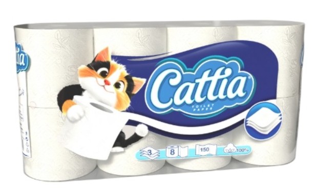 Toaletní papír Cattia 3-vr., extra bílá (bal.8ks) modrý