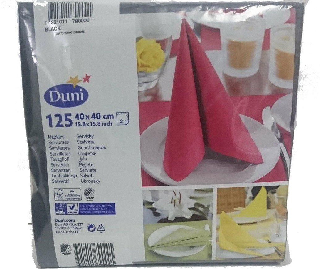 Duni Ubrousky Duni-BLACK  40x40cm, 2-vrstvé, 10x125ks