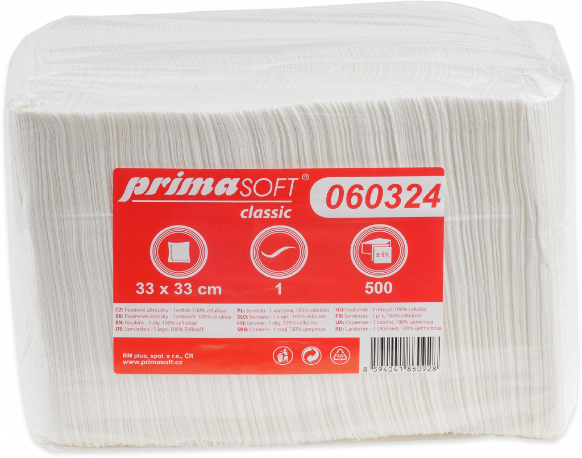 PrimaSoft Ubrousky 33x33, 1-vr., cel., extra bílá 6x500ks 060329