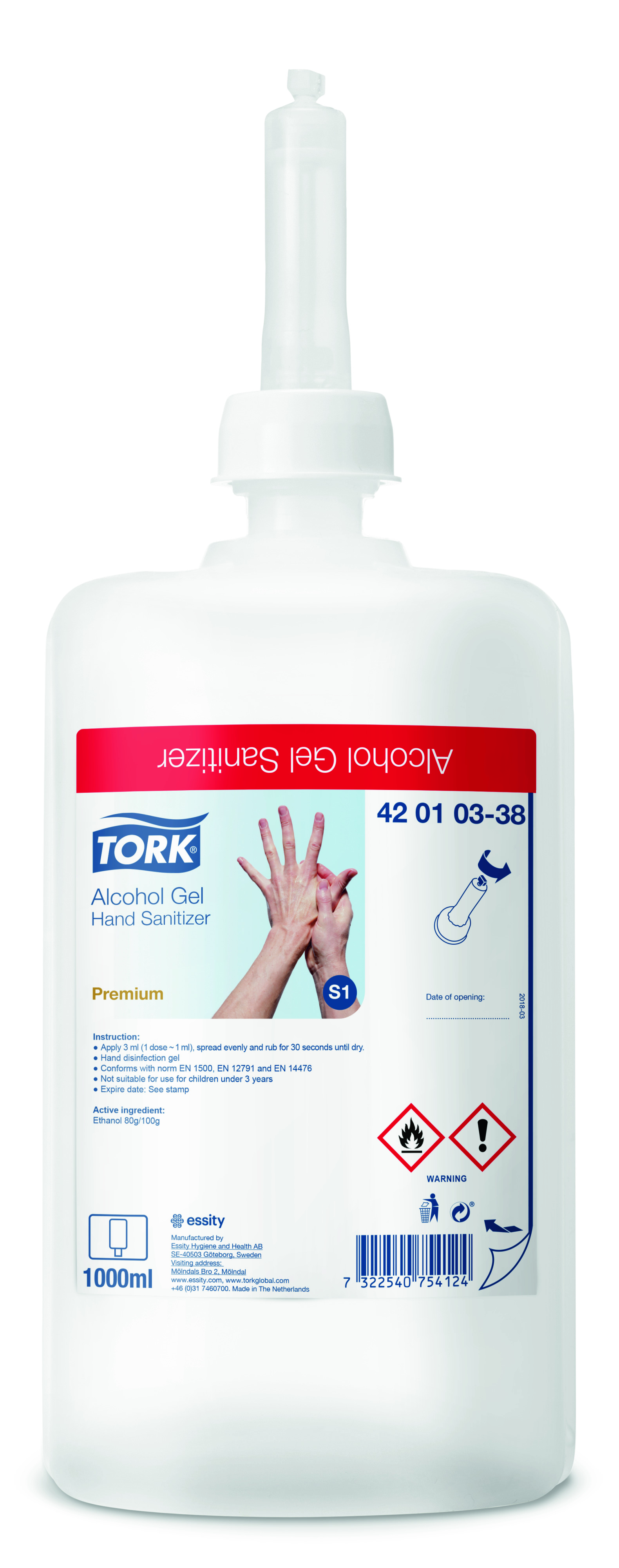 Levně TORK Alcohol gelový dezinfekční prostředek na ruce 1l 1000 dávek S1 420103/420105