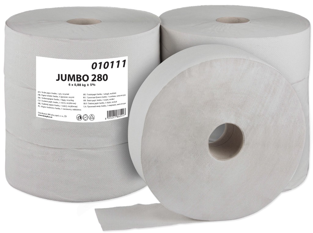 Levně PrimaSoft Toaletní papír JUMBO 280 B, 1-vr., rec., šedá (bal.6ks) 010111