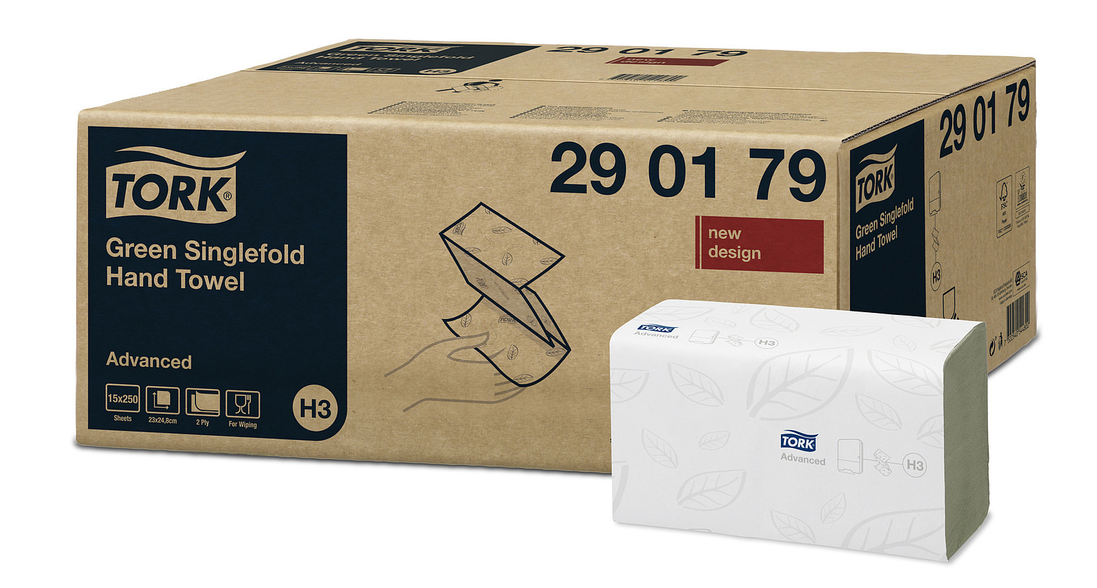 Tork Singlefold 290179 - papírové ručníky 2 vrstvé zelené (15 bal x 250 ks)