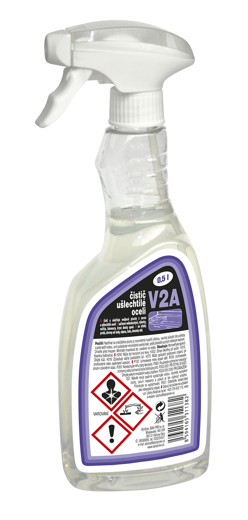 SANI PRO V2A 500ml s rozprašovačem čistič ušlechtilé oceli (SP)